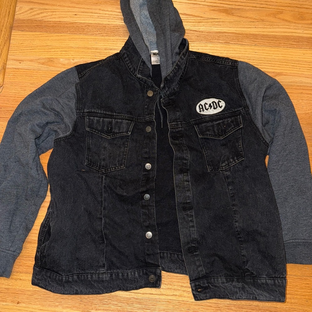 AC/DC  Black Denim Jacket with Gray Sleeves